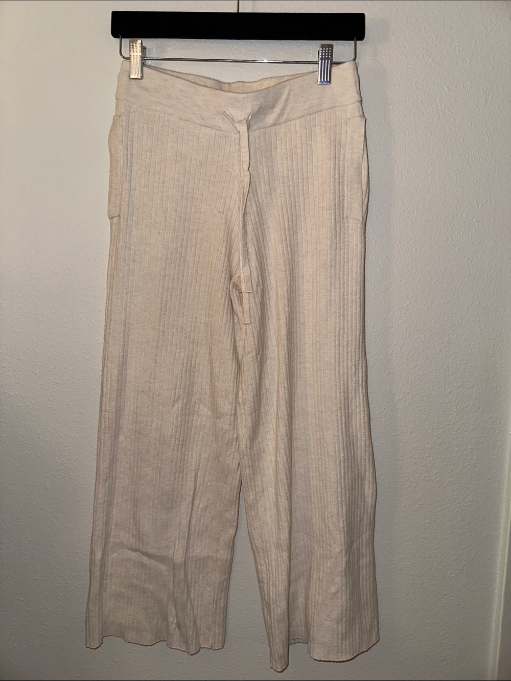 Stars Above Cream Wide-Leg Ribbed Knit Pants
